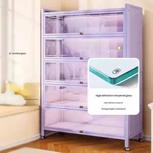 Estantería Moderna de Acero con Puertas de Vidrio, Diseño Antipolvo para Dormitorio, Muebles para el Hogar, 5 Estantes, Autoensamblaje - Product Image 2