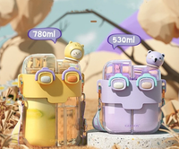 Bouteille d'eau écologique en Tritan pour enfants, motif lapin, 530 ml/780 ml, double gobelet portable pour sports d'été, rentrée scolaire
