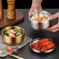 Bol à soupe en métal à double paroi, qualité alimentaire, acier inoxydable doré, bol à kimchi coréen, bol à riz avec couvercle