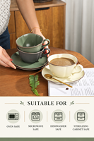 Ensemble Tasse et Soucoupe en Céramique Luxe Léger 280ml, Personnalisable avec Logo, Compatible Lave-Vaisselle/Micro-ondes, pour Cappuccino et Latte, Usage Domestique, Vente en Gros
