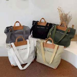 Sacs fourre-tout surdimensionnés en toile de coton avec fermeture éclair, poignée en cuir PU, design personnalisé, grande capacité, très demandés - Product Image 2