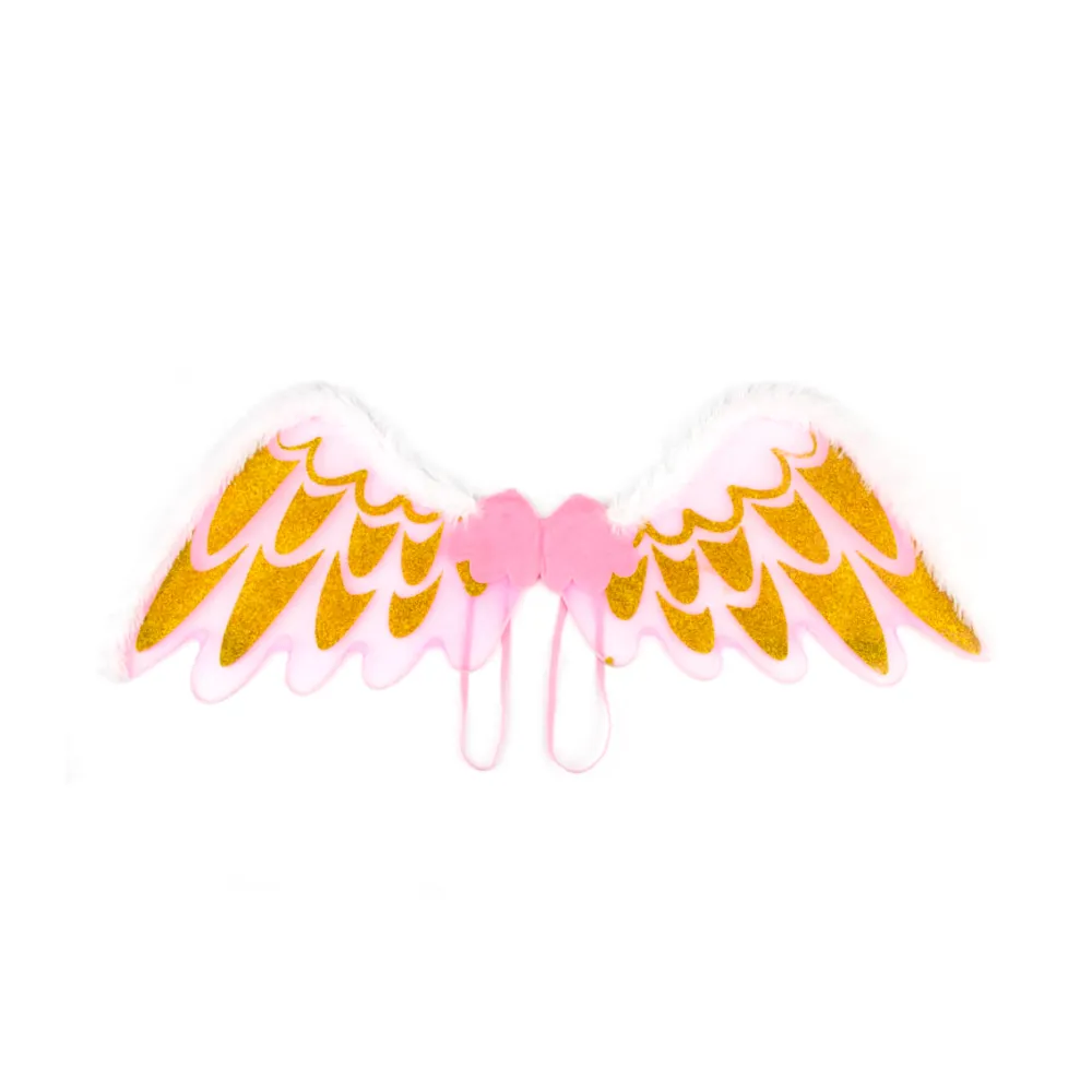 Personalizzazione di fabbrica Costume da festa Black White Demon Evil Angel Wings Gold Silver Glitters forma a forma di piuma ali d'angelo in Nylon