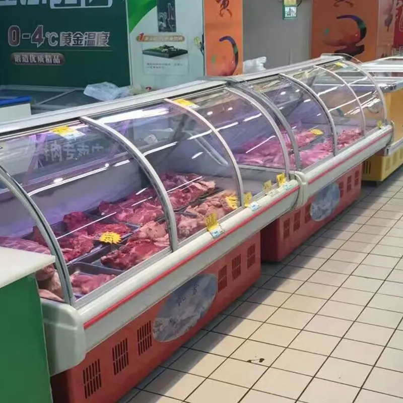 Escaparate de refrigerador para carne, escaparate para supermercado y nalgas