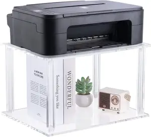 Suporte de impressora acrílica transparente, suporte 2-tier pequena mesa de impressora para casa e escritório