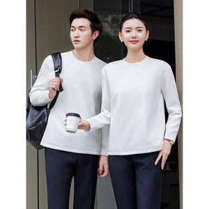 Solid Color White Long Sleeve T-Shirt Round Neck Loose Fit <b>Base</b> <b>Layer</b> For Women And <b>Men</b> Unisex Spring Autumn 2025 New Style - Product Image 2