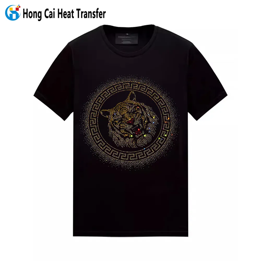 Hongcai Rhinestone Thương Hiệu Thời Trang T-Shirt Tùy Chỉnh Người Đàn Ông Của Rhinestone Chuyển T-Shirt Biểu Tượng Tùy Chỉnh Skull In Ấn T-Shirt