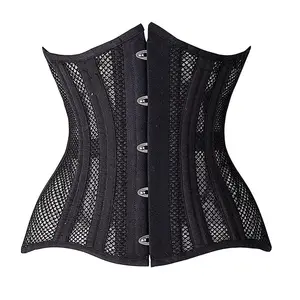 Plus Size 3XL Hollow Out Breathable 5 Buckles Long Korsett Shaper Body Lace Up Sexy Womens Underbust Corsets Bustiers