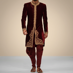 NEWLY---STYLISH---INDO-WESTERN--MAROON SHERWANI with <b>Pant</b> WITH BEAUTIFUL ZARDOZI >Men's Suits & Blazer>Men's Suits - Product Image 6