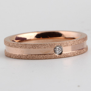 Rose Gold Diamond Ring 4mm <b>Brushed</b> Stainless Steel <b>Round</b> Brilliant Cut Women's Everyday Wear Jewelry - Product Image 3