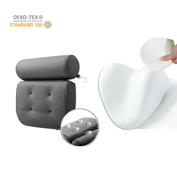 Premium rahat su geçirmez 3D 4D örgü veya PU köpük lüks Spa küvet yastık güçlü kaymaz emme bardaklar için küvet