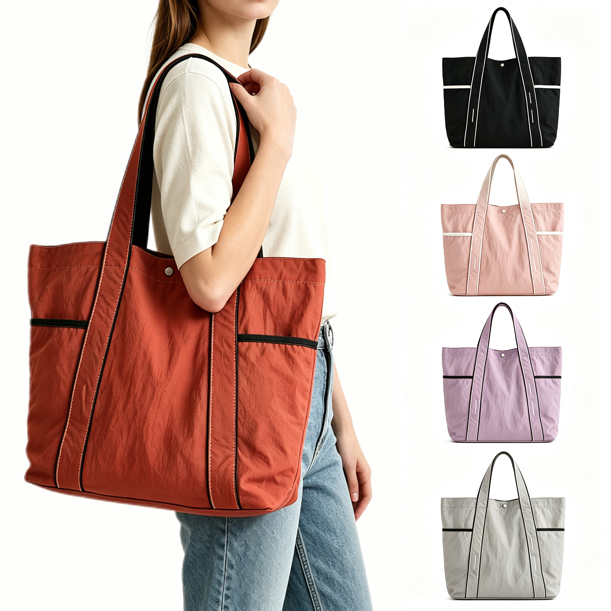Multi Pocket Casual Daily Shopping Travel Work Hand Tote