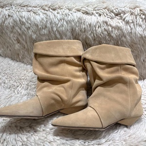 Botines de tacón bajo con pliegues y estampado de leopardo para mujer, estilo retro, botines cortos de tacón de aguja. - Product Image 3