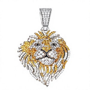 Lion <b>Head</b> Pendant With Crystal Rhinestones 925 Silver Plated Alloy Themed Charm Unisex Hiphop <b>Style</b> Jewelry Gift - Product Image 1