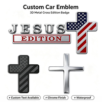 Emblème de voiture en métal 3D personnalisé, croix de Jésus, drapeau américain, autocollant chromé pour voiture, logo personnalisé, emblème de garde-boue latéral de voiture