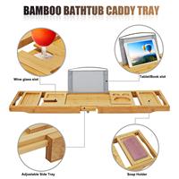 Combohome Organisateur de douche de pont de plateau de baignoire en bambou pliable, plateau de baignoire avec panneau amovible de salle de bain latéral extensible