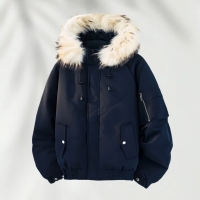 Doudoune personnalisée avec logo pour homme, style court, col en laine, épaisse et chaude, modèle unisexe pour homme et femme