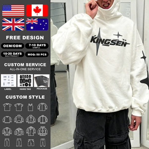 เสื้อฮู้ดดี้โอเวอร์ไซส์ผ้าวาฟเฟิลบุซับในสำหรับผู้ชาย สไตล์สตรีทแวร์ แจ็คเก็ตพร้อมโลโก้สั่งทำพิเศษ สีเทาวินเทจแบบดิสเทรส ซิปหน้า - Product Image 2