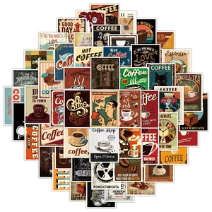 Retro Coffee Sign Stickers Rectangular Self-Adhesive <b>Matte</b> <b>Varnishing</b> Decorative Stickers for Home Decoration - Product Image 2
