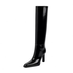 Botas Largas de Mujer de Alta Calidad, de Charol, por Encima de la Rodilla, Negras Brillantes, con Punta Cuadrada Pequeña y Tacón Grueso - Product Image 5