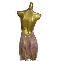 Robe moulante sexy avec strass pour cocktail d'anniversaire pour femme Spectacle de danse latine Robe à pompons pour femmes Robe de soirée dos nu pour boîte de nuit et bal de promo