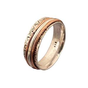 925 Sterling <b>Silver</b> Two Tone Spinner Ring Handmade Ethnic Wedding Ring Unisex Classic Style Certified Anxiety Fidget Ring - Product Image 5
