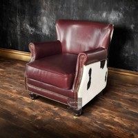 Fauteuil en cuir de vachette noir et blanc de style européen, cuir véritable, structure en bois massif, fauteuil luxueux à une place, mobilier d'intérieur, chaise confortable