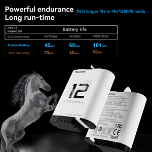 Boîte de charge à 3 emplacements Telesin de format poche avec 2 batteries Stamina pour <span class=keywords><strong>Go</strong></span> <span class=keywords><strong>Pro</strong></span> <span class=keywords><strong>Hero9</strong></span>/10/11/12 -- Batterie <span class=keywords><strong>Go</strong></span> <span class=keywords><strong>Pro</strong></span> - Product Image 2