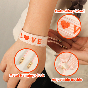 Hoogwaardige op maat gemaakte geweven armbanden met logo, stoffen kwast, luxe hartborduurwerk, modieus koordarmband voor koppels - Product Image 2