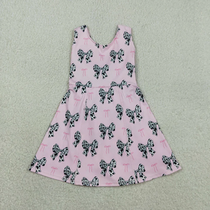 Nouvelles arrivées : Vêtements de yoga pour enfants, robe de yoga courte à nœuds roses imprimés pour filles, dos nu, longueur genou, été - Product Image 1