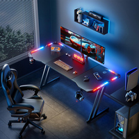 Bureau de jeu LED RGB en forme de Z à prix abordable du Vietnam, ensemble table de bureau gamer avec porte-gobelet, plateau de 1,5 cm d'épaisseur, vente chaude