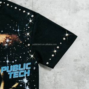 T-shirt Homme Personnalisé Style Urbain, Impression DTG Graphique Vintage, Effet Vieilli, Strass, Ourlet Brut - Product Image 2