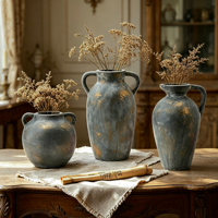 Vases en céramique et porcelaine de style campagnard français, pots en argile noire, pots à fleurs, jardinières, vase de table, décoration d'intérieur, accessoires de décoration