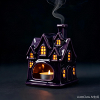 Décoration de maison en céramique d'Halloween en gros avec bougie ou lumière LED, maison hantée en céramique, décoration de table d'Halloween