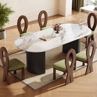 Ensemble de table à manger ovale de style moderne du milieu du siècle, en bois massif blanc, plateau en pierre frittée, base en colonne romaine, pour la maison et la cuisine