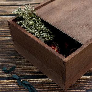 Handcrafted Brown <b>Wood</b> Slide Top Memory Organizer Keepsake <b>Chest</b> for Photo Storage and Jewelry - Product Image 3