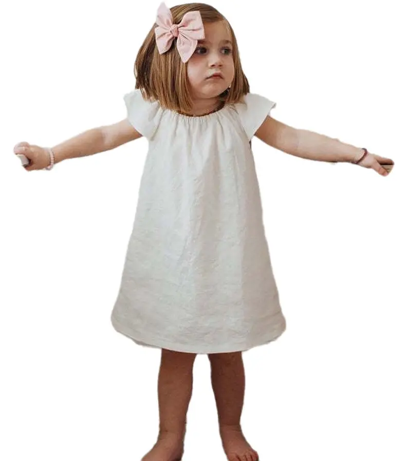 Новинка, хлопковая одежда для девочек, детское льняное платье, Летнее белое платье для девочек