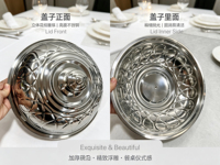Plat de service rond en acier inoxydable avec couvercle, chauffe-plat de buffet, plateau alimentaire gaufré multi-tailles 30-60 cm