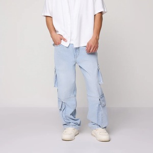 Men's Loose <b>Denim</b> Trousers Multi-Pocket Plus Size Hip Hop Winter Jeans with Light Wash Cotton <b>Material</b> ODM Supply - Product Image 1