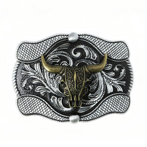 Cintura di lusso in pelle occidentale fibbia testa di toro incisa oro cinture da Cowboy con corno lungo cinture di toro fibbie per gli uomini - Product Image 1