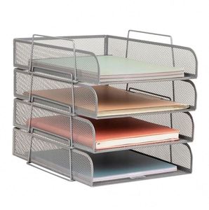 Desktop Tray <b>File</b> Rack Modern Metal Vertical <b>Document</b> <b>File</b> Separation Holder Office 4-Layer Book Letter Paper Shelf - Product Image 2