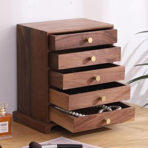 New home-use black <b>walnut</b> wood multi-drawer <b>cabinet</b> storage box, desktop multi-layer jewelry box, solid wood storage <b>cabinet</b>. - Product Image 1