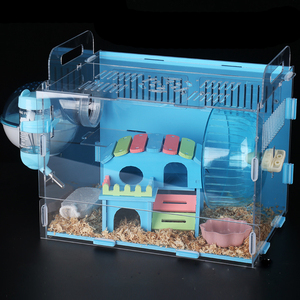 Hamster portable Transparent de grande taille, maison de hamster à <span class=keywords><strong>trois</strong></span> couches, avec roulettes, château coloré - Product Image 4