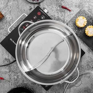 Marmite à induction shabu de style chinois, 2 compartiments en métal, casserole en acier inoxydable avec séparateur - Product Image 3