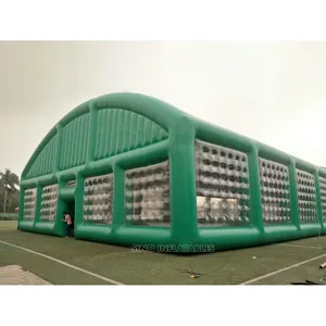 Barraca inflável para arena de esportes, cúpula gigante hermética de futebol, 36.8x19m, com janelas transparentes, portas removíveis para playground de futebol