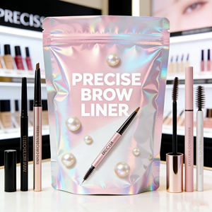 Bolsa de Embalaje Cosmética Holográfica Impresa Personalizada, Bolsa de Almacenamiento con Cierre Hermético para Brochas de Maquillaje y Herramientas de Belleza, Logotipo Personalizado - Product Image 1