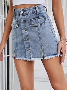 Bán buôn Chất lượng cao mùa hè rửa nút dễ thương cô gái ngọt ngào váy người phụ nữ denim váy ngắn - Product Image 3