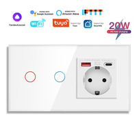 NOVSKI Interrupteur et prise intelligents Wi-Fi standard UE avec USB PD 20W et Type-C, panneau de commande en verre trempé, contrôle via l'application Tuya