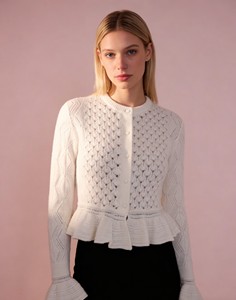 Pull en tricot personnalisé à manches longues, col rond, design ajouré, <span class=keywords><strong>cardigan</strong></span> en tricot pour femmes - Product Image 1