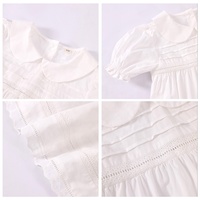 Combinaison pour bébé fille avec col Peter Pan, manches courtes bouffantes, bordure en dentelle, douce et respirante, combinaison quotidienne pour bébé, robe blanche d'été pour filles