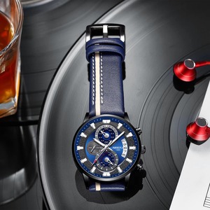 Drioshipping Reloj de pulsera de cuarzo de lujo para hombre con logotipo personalizable Cronógrafo de correa de cuero de moda con acero inoxidable - Product Image 2